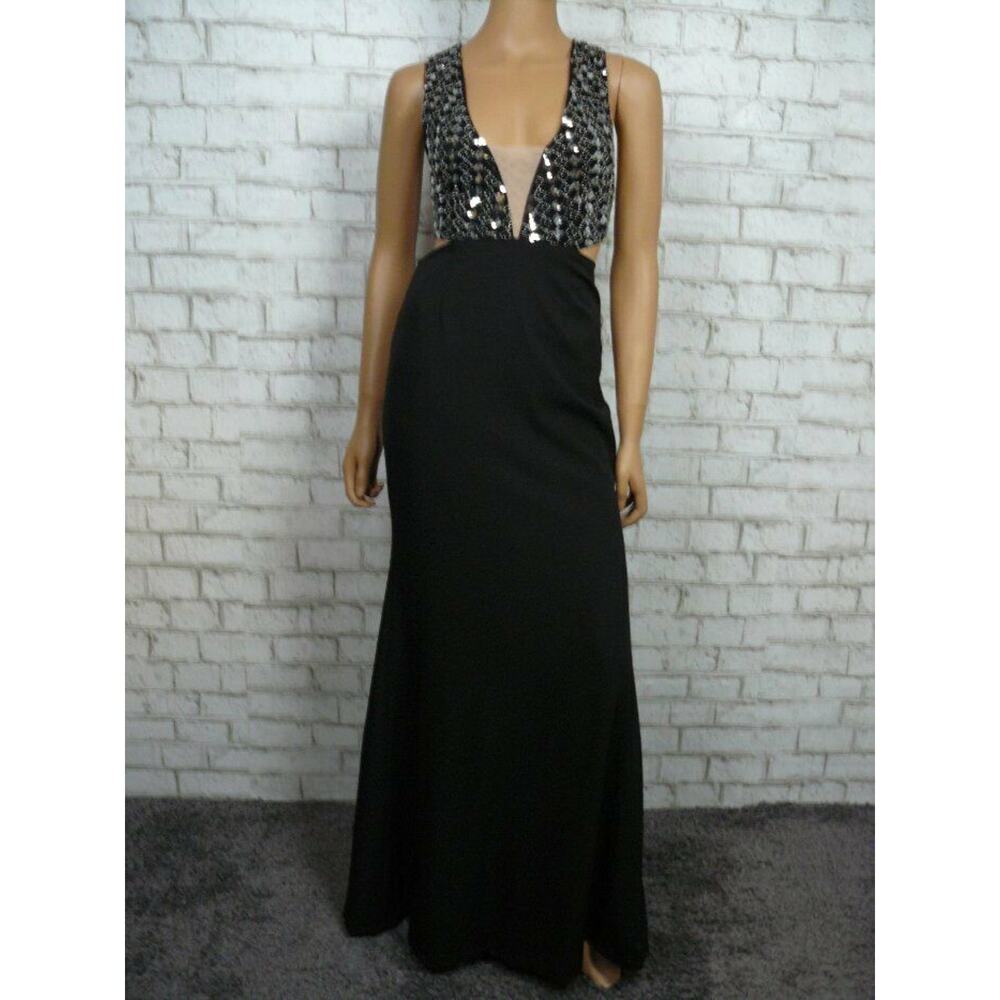 $458 X by NBD Black Beaded Silver Sequin Blanka Dress Cutout X Back XS NWT - Picture 4 of 12
